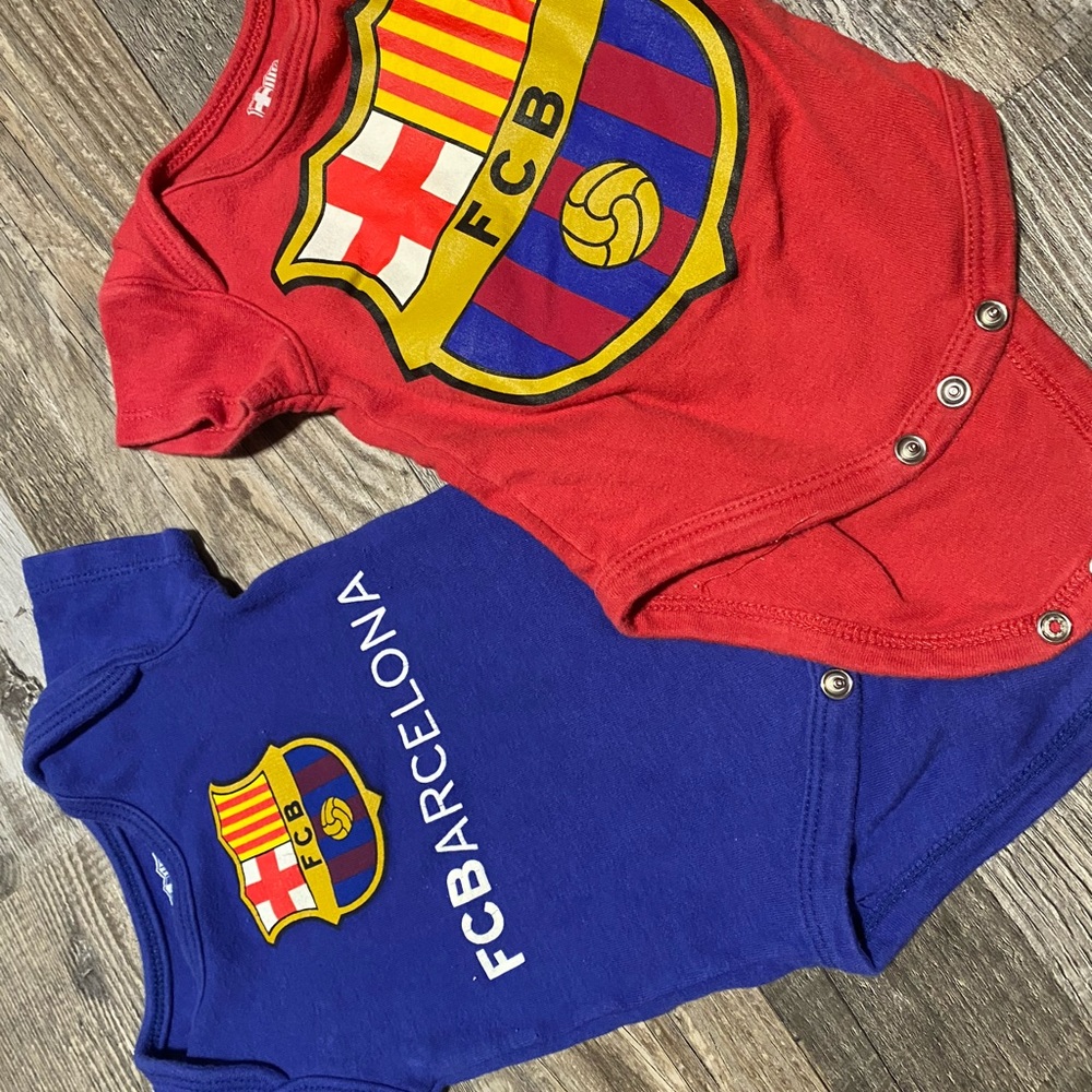 3 FC Barcelona onesies 0/3 mos